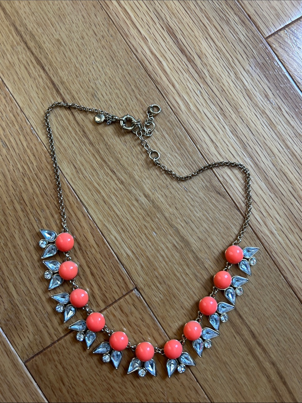 J. Crew Factory Gold-Tone Necklace with Coral Beads and Clear Stones